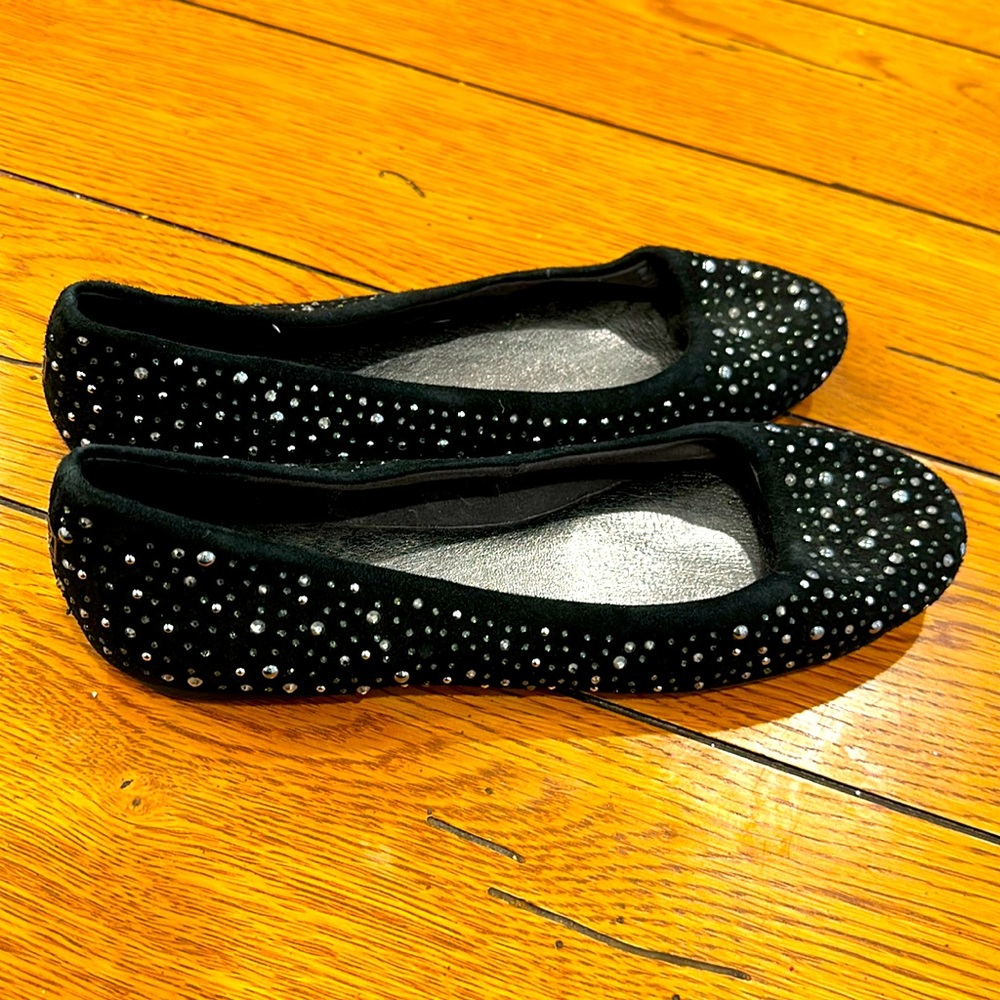 Sperry Top-Sider Black Suede Emma Rhinestone Flats Leather Ballet Flats 8.5M
